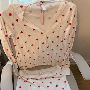 Victoria's Secret white and Red Heart Pajama Set
